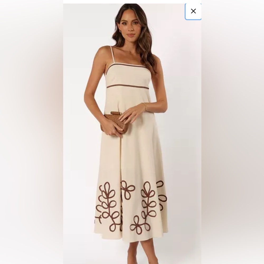 Elegant Cream and Brown Strapless Dress
